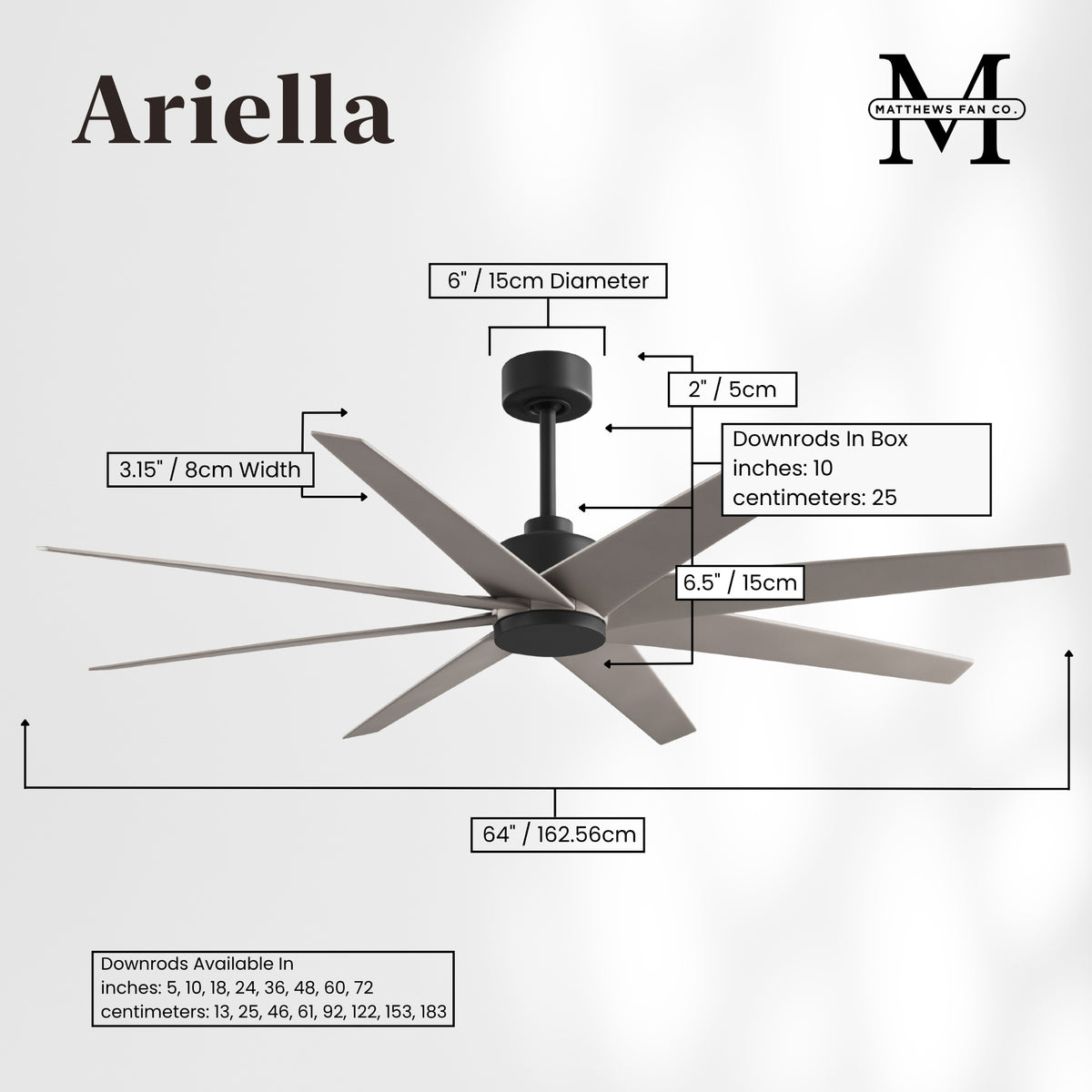 64-Inch Ariella 8-Blade Ceiling Fan Without Light Kit