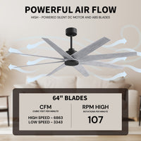 64-Inch Ariella 8-Blade Ceiling Fan Without Light Kit