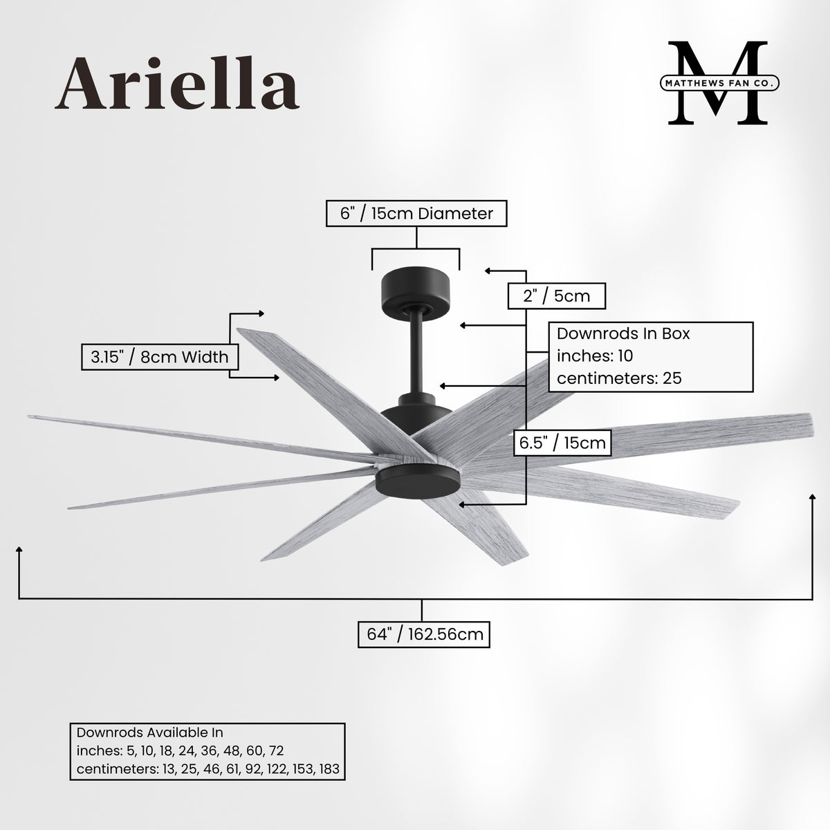64-Inch Ariella 8-Blade Ceiling Fan Without Light Kit