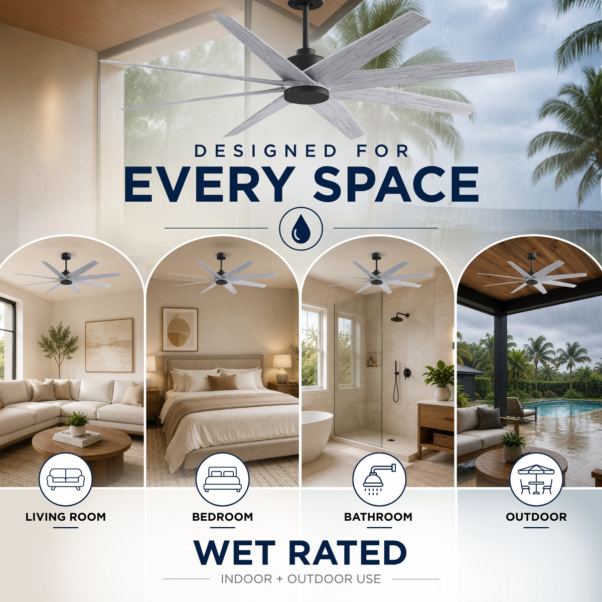 64-Inch Ariella 8-Blade Ceiling Fan Without Light Kit