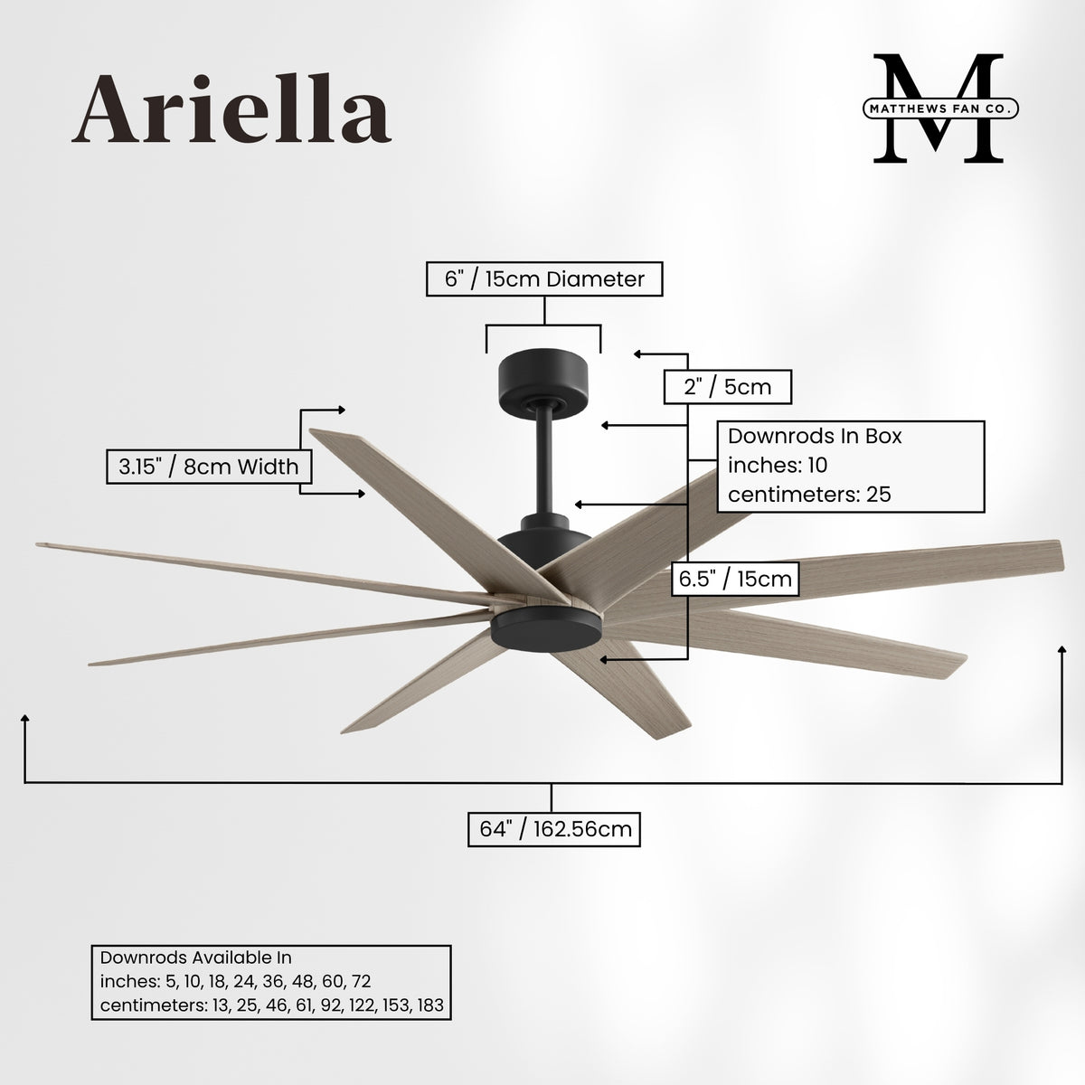 64-Inch Ariella 8-Blade Ceiling Fan Without Light Kit