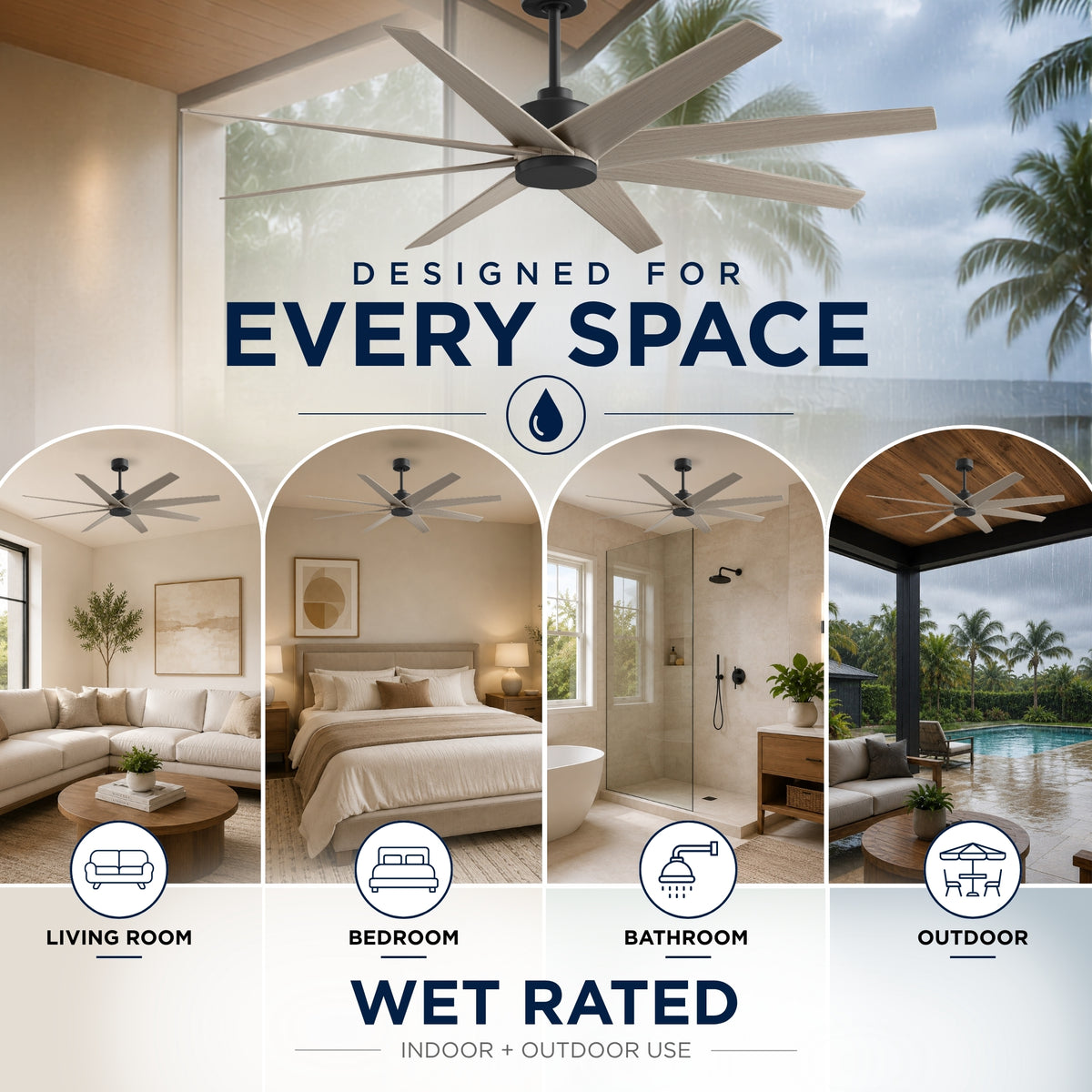 64-Inch Ariella 8-Blade Ceiling Fan Without Light Kit