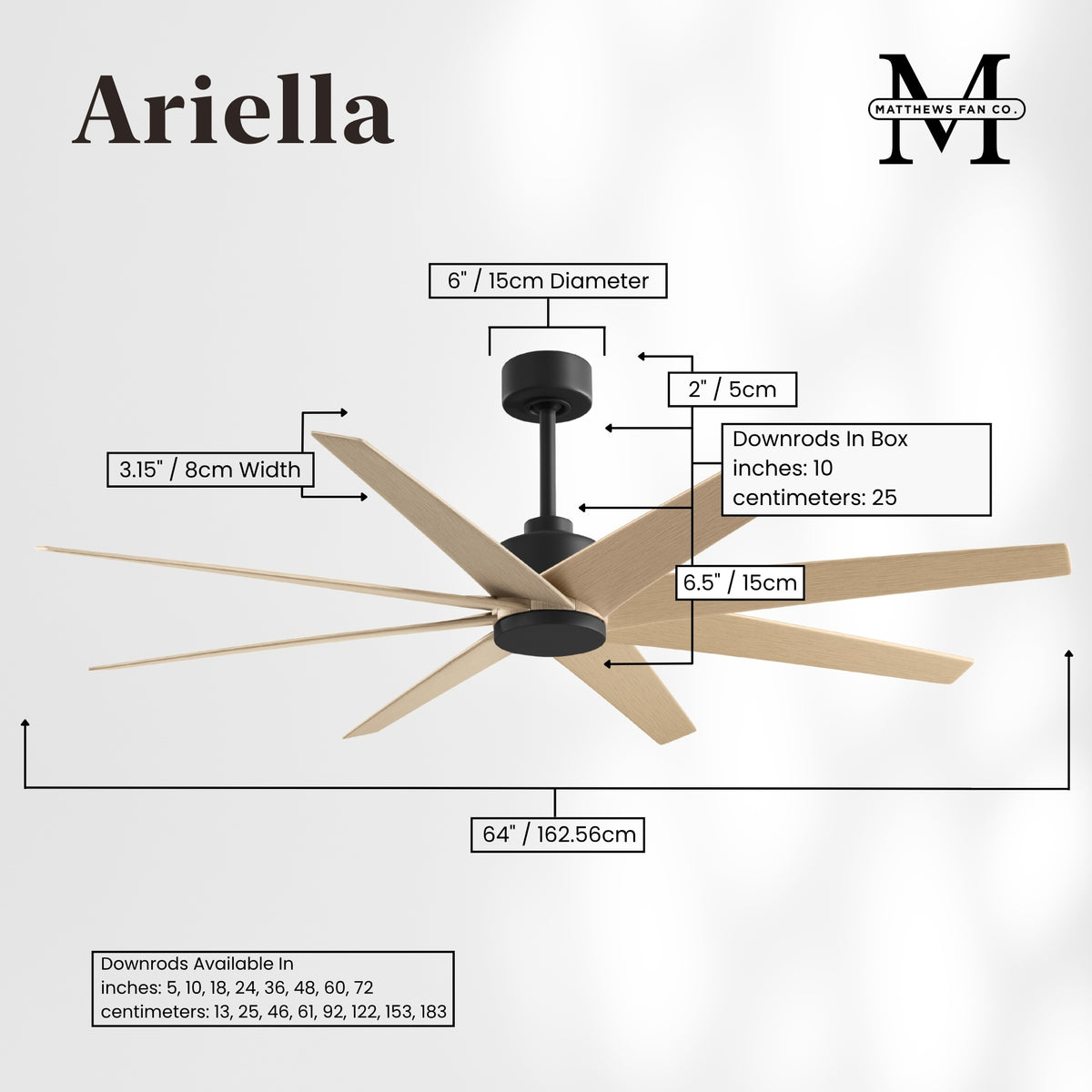 64-Inch Ariella 8-Blade Ceiling Fan Without Light Kit