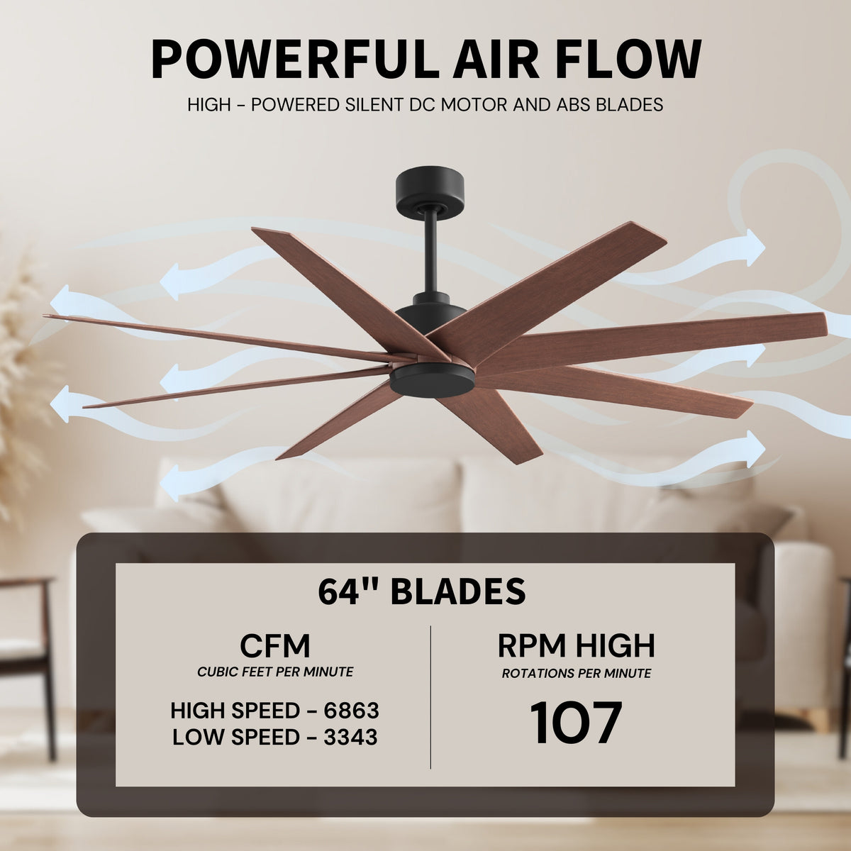 64-Inch Ariella 8-Blade Ceiling Fan Without Light Kit