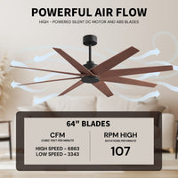 64-Inch Ariella 8-Blade Ceiling Fan Without Light Kit