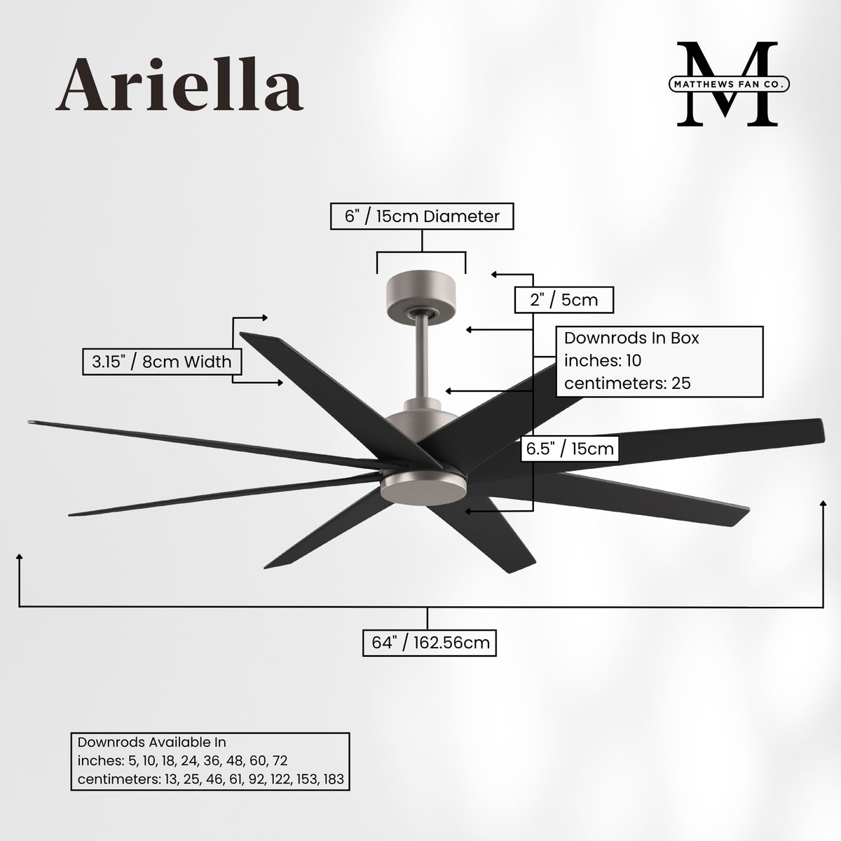 64-Inch Ariella 8-Blade Ceiling Fan Without Light Kit