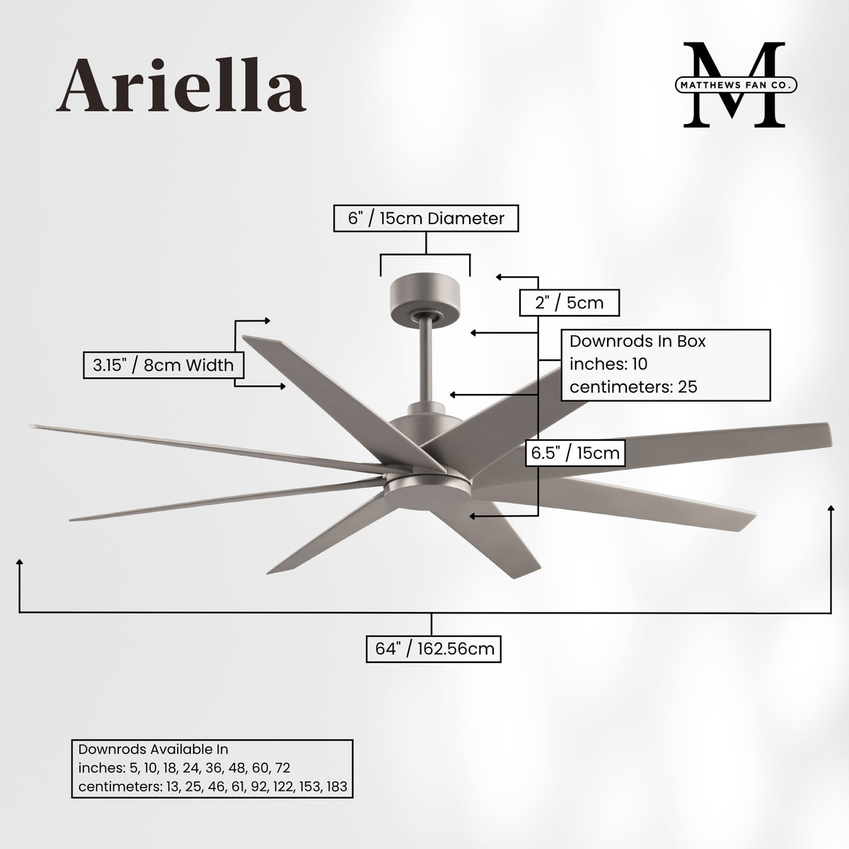 64-Inch Ariella 8-Blade Ceiling Fan Without Light Kit