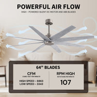 64-Inch Ariella 8-Blade Ceiling Fan Without Light Kit