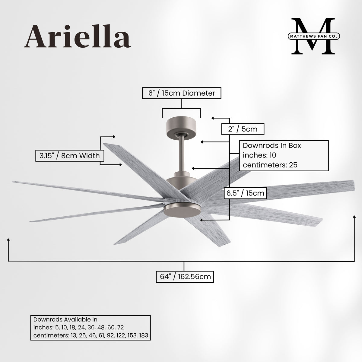 64-Inch Ariella 8-Blade Ceiling Fan Without Light Kit