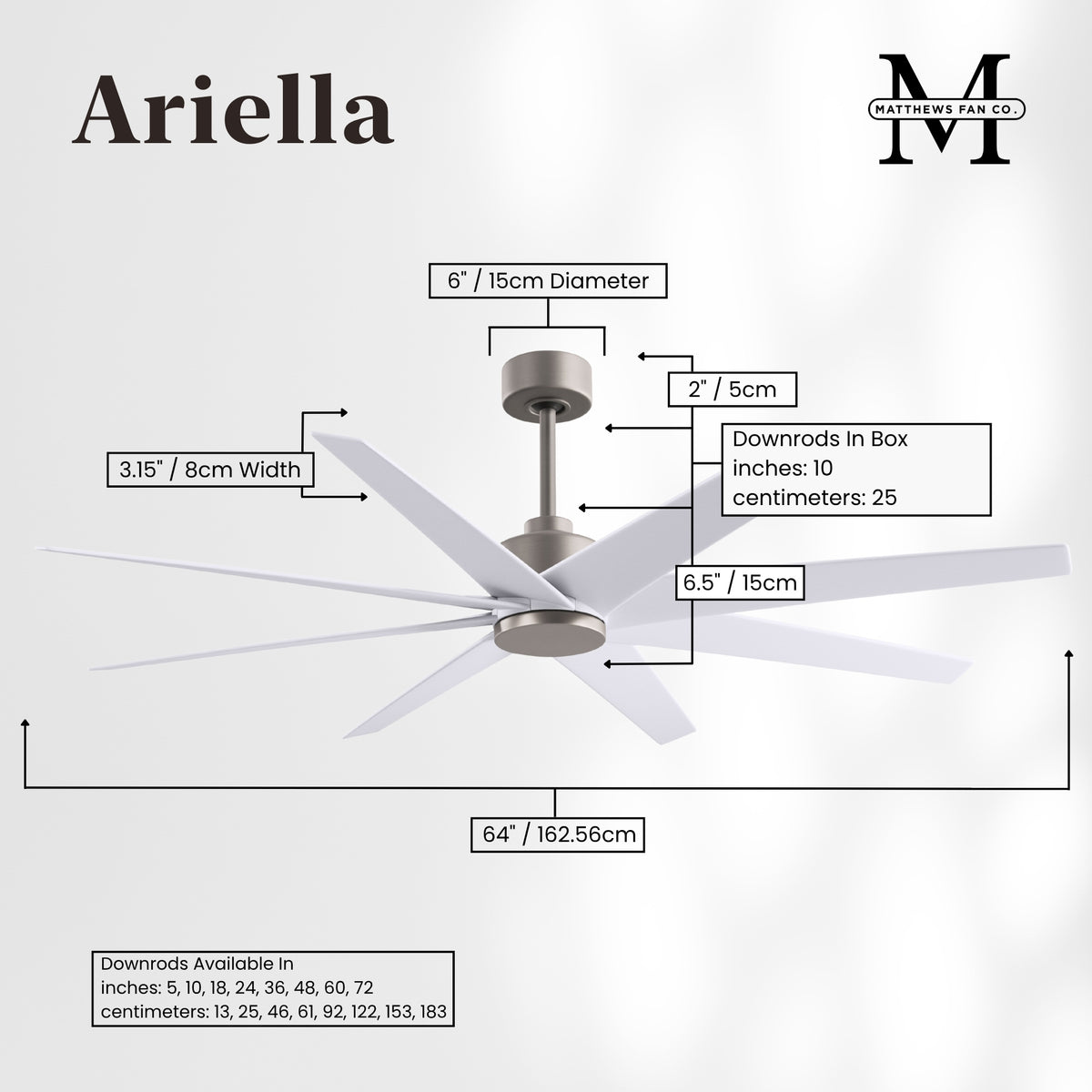 64-Inch Ariella 8-Blade Ceiling Fan Without Light Kit