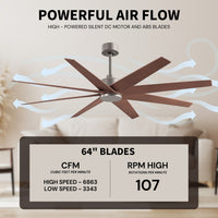 64-Inch Ariella 8-Blade Ceiling Fan Without Light Kit