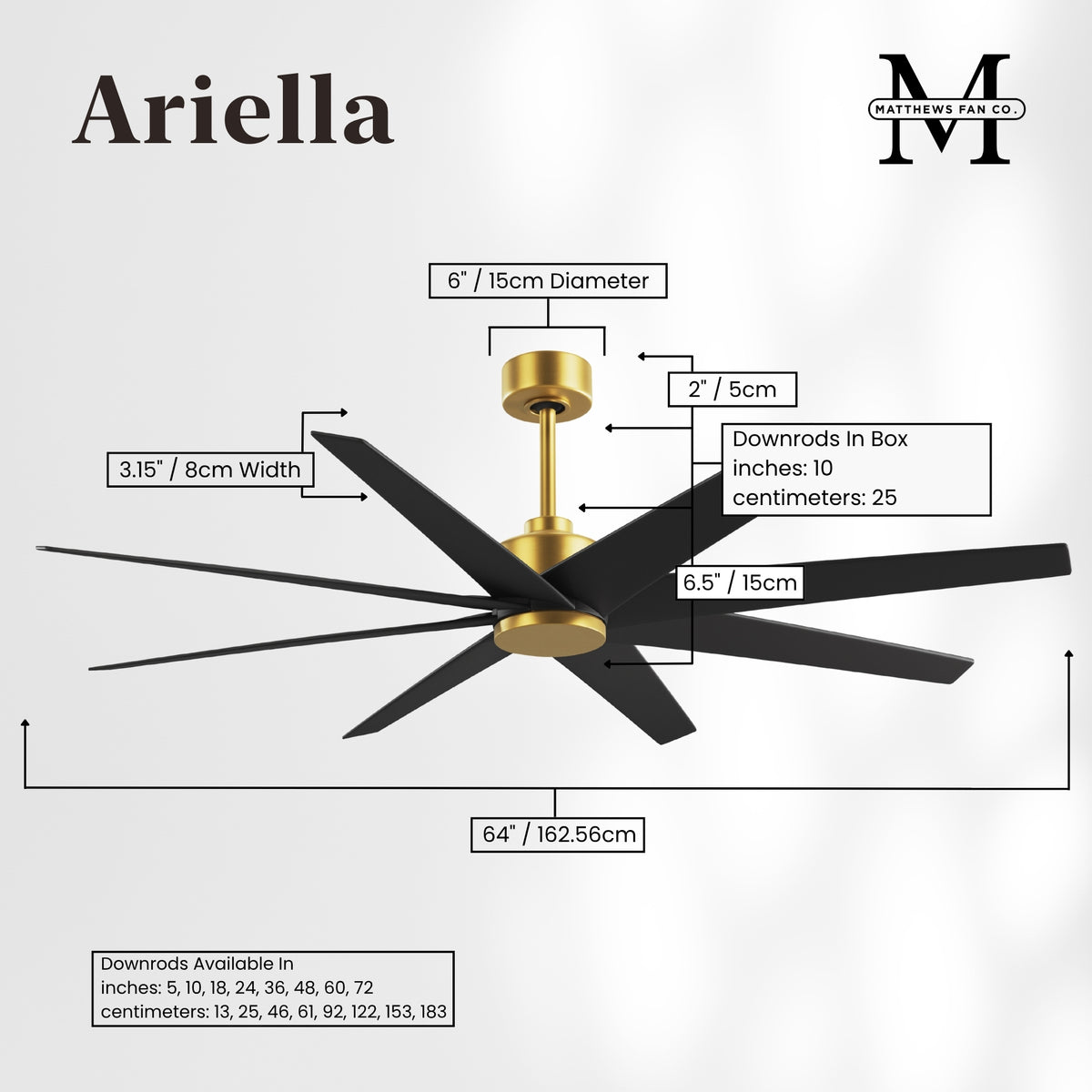 64-Inch Ariella 8-Blade Ceiling Fan Without Light Kit