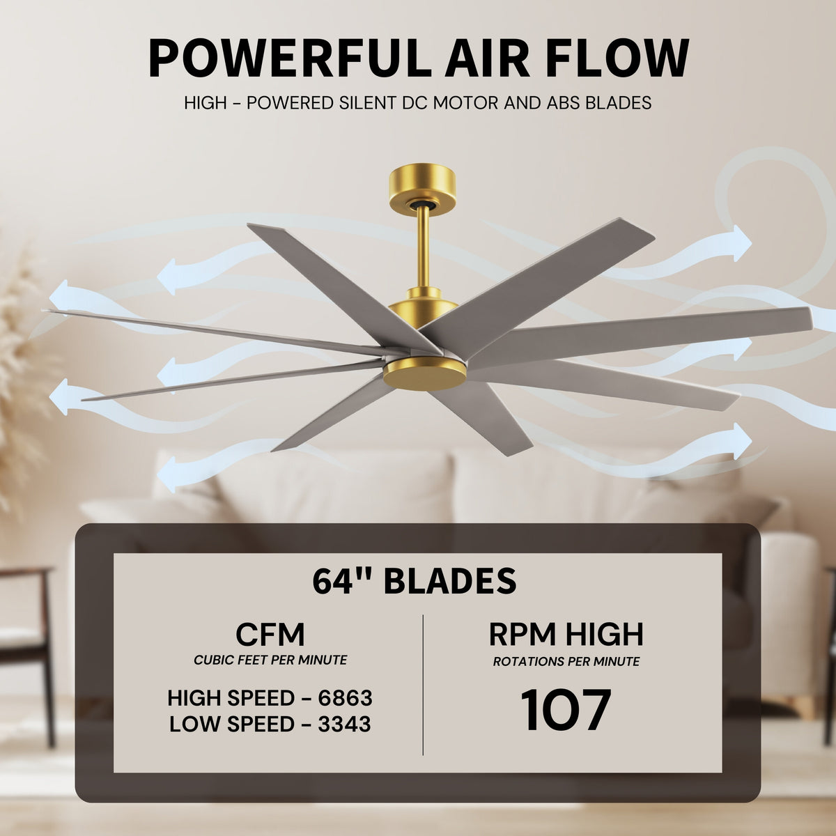 64-Inch Ariella 8-Blade Ceiling Fan Without Light Kit