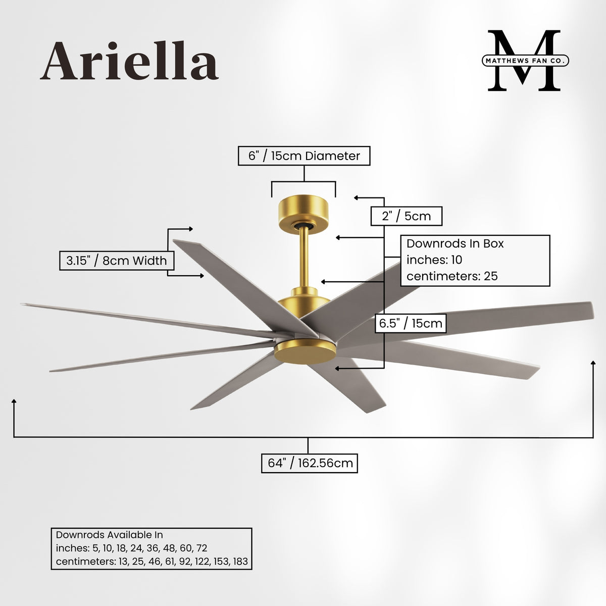 64-Inch Ariella 8-Blade Ceiling Fan Without Light Kit