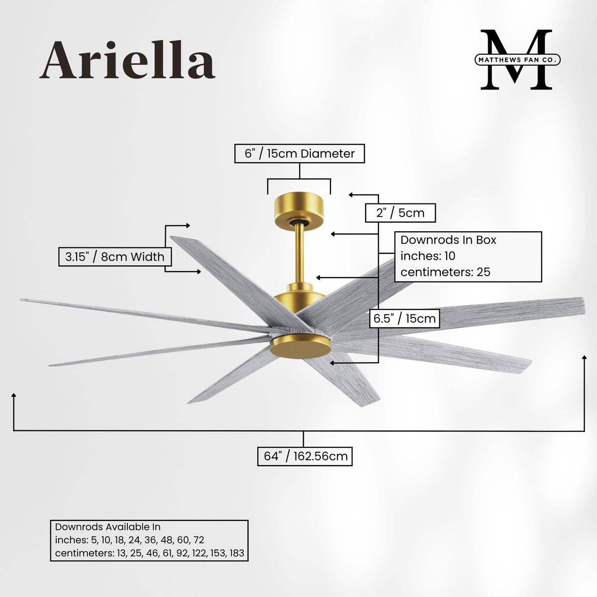 64-Inch Ariella 8-Blade Ceiling Fan Without Light Kit