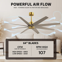 64-Inch Ariella 8-Blade Ceiling Fan Without Light Kit