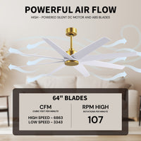 64-Inch Ariella 8-Blade Ceiling Fan Without Light Kit