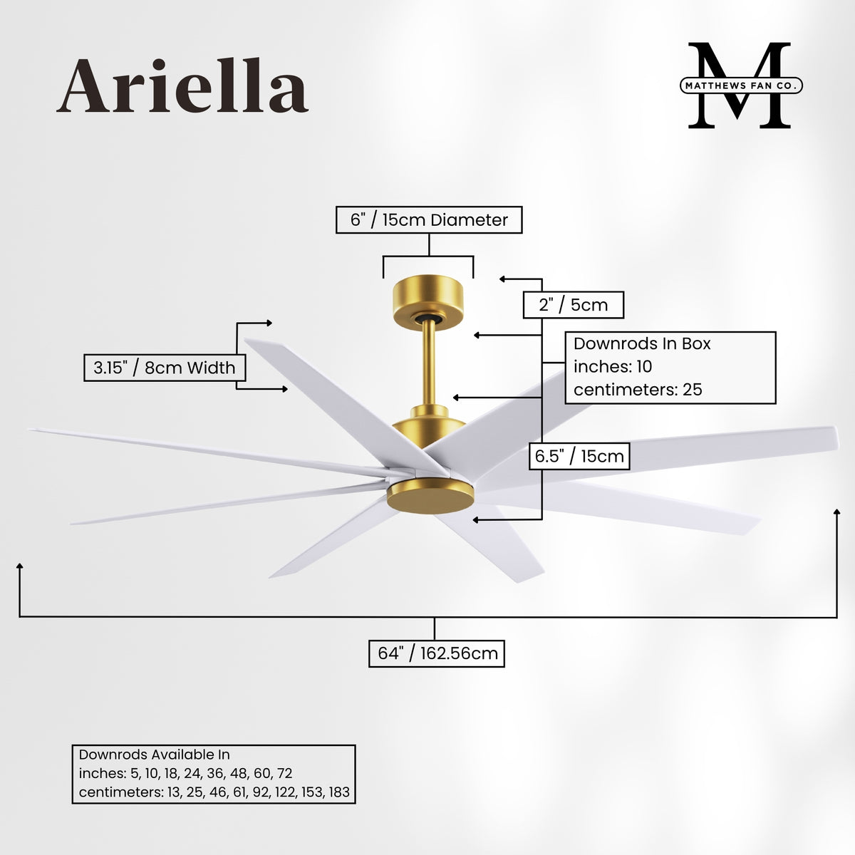 64-Inch Ariella 8-Blade Ceiling Fan Without Light Kit