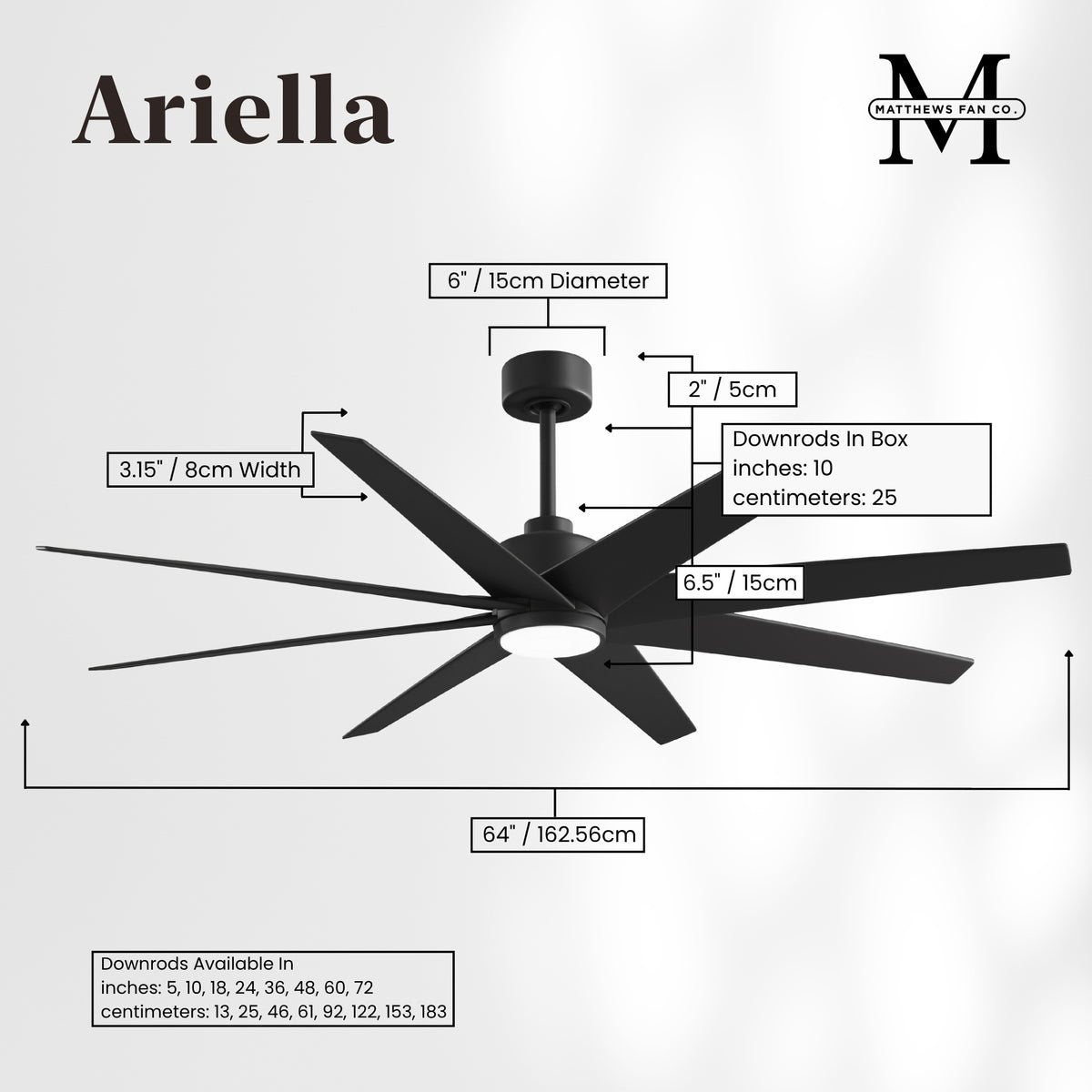 64-inch Ariella 8-Blade Ceiling Fan with LED Light