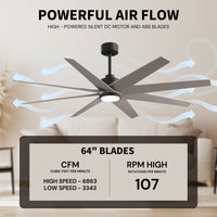 64-inch Ariella 8-Blade Ceiling Fan with LED Light