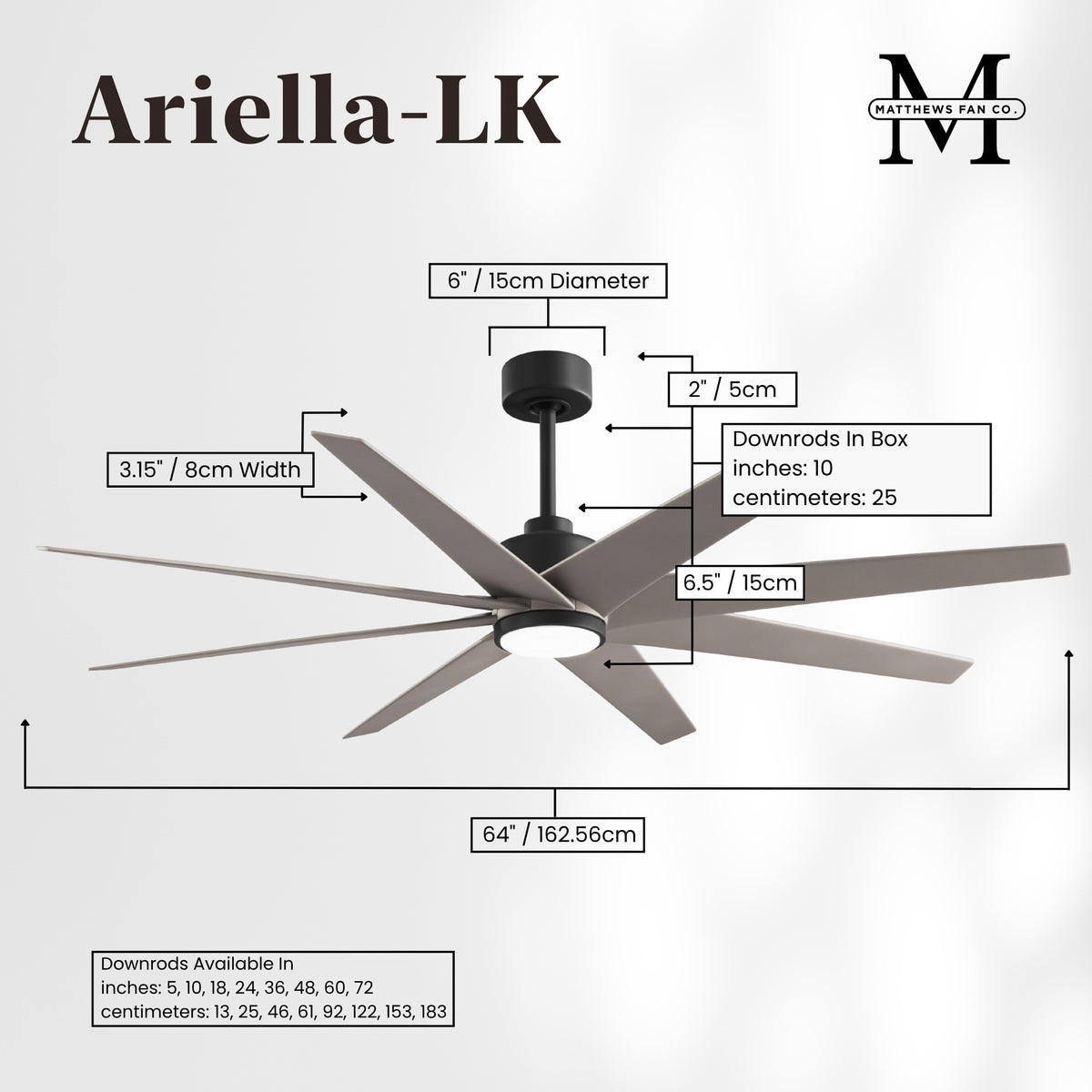 64-inch Ariella 8-Blade Ceiling Fan with LED Light