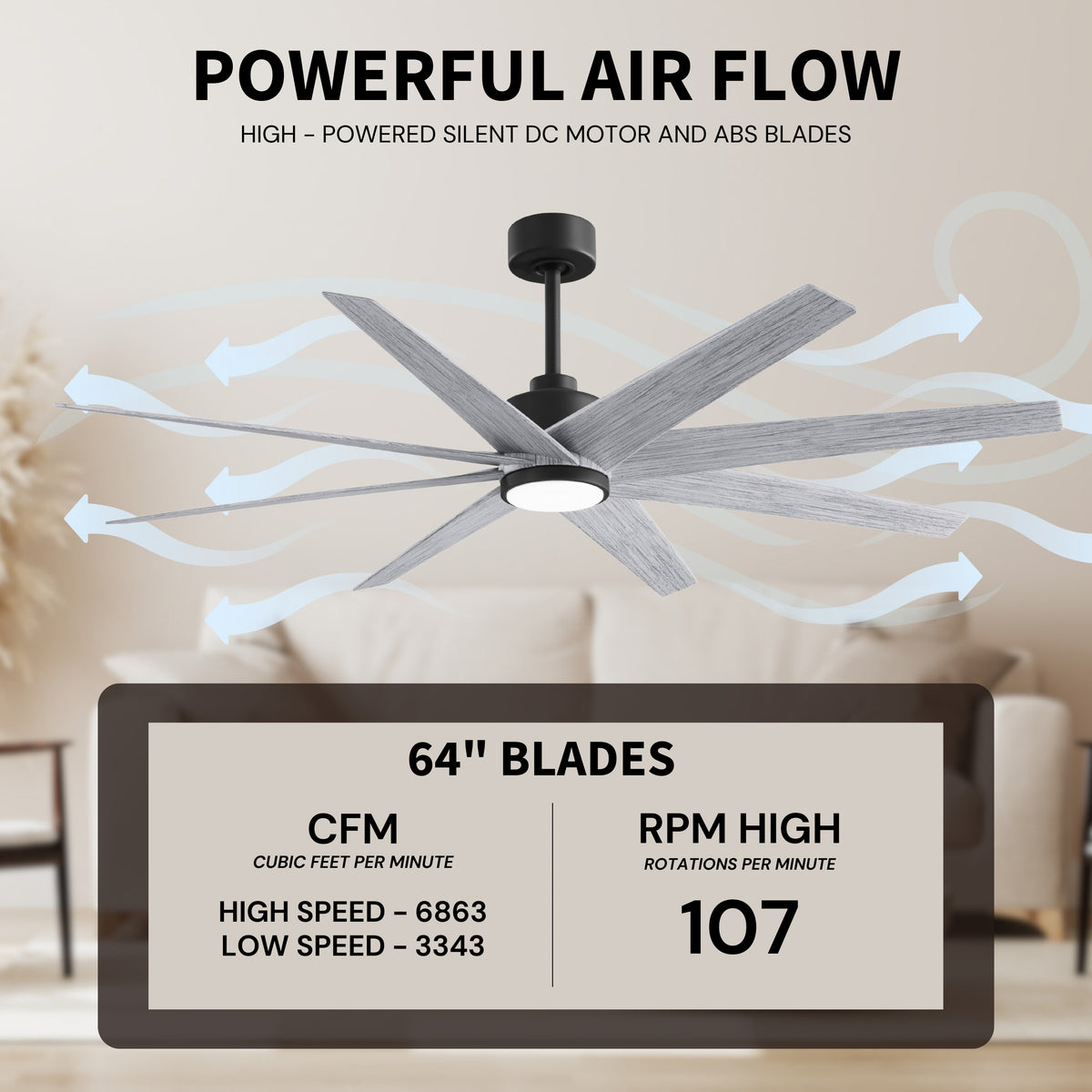 64-inch Ariella 8-Blade Ceiling Fan with LED Light