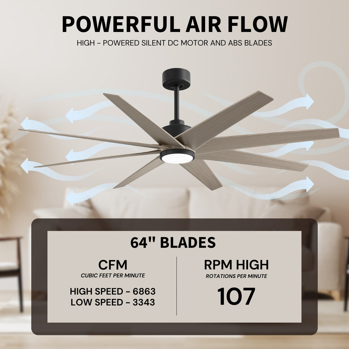 64-inch Ariella 8-Blade Ceiling Fan with LED Light