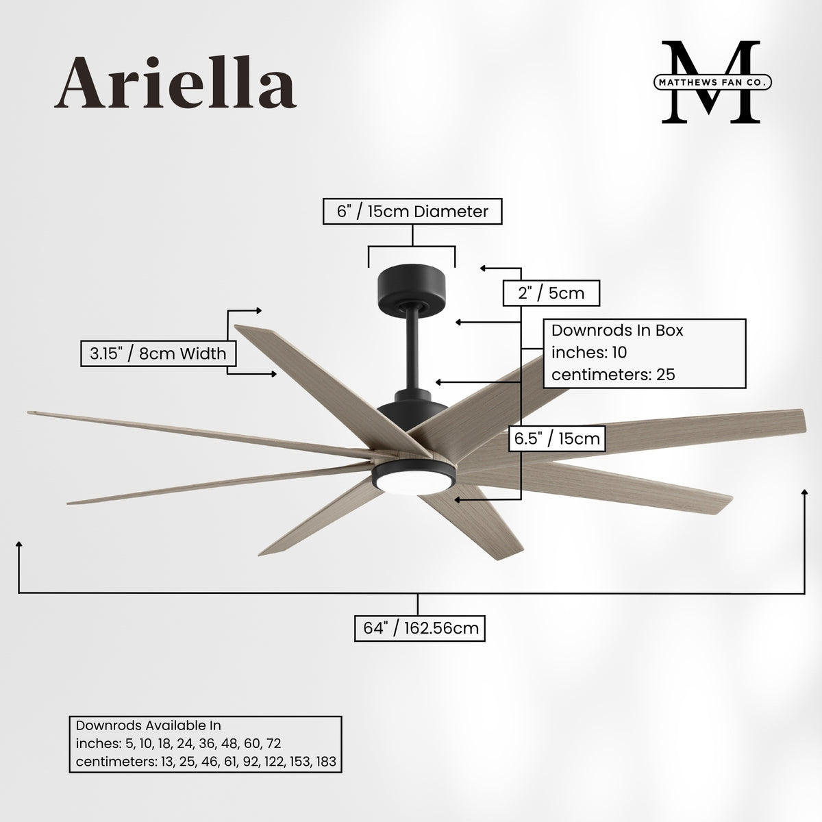 64-inch Ariella 8-Blade Ceiling Fan with LED Light
