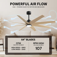 64-inch Ariella 8-Blade Ceiling Fan with LED Light