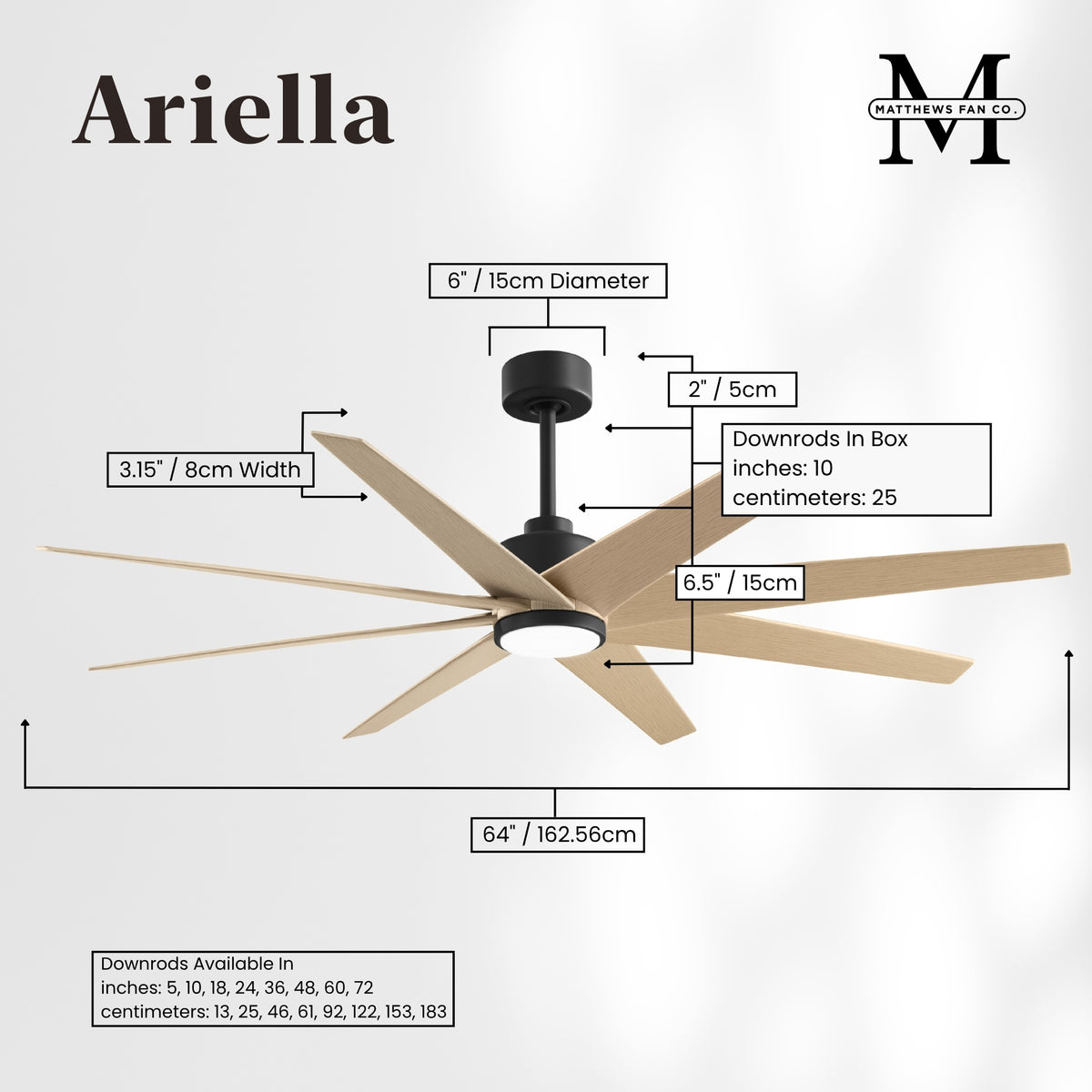 64-inch Ariella 8-Blade Ceiling Fan with LED Light