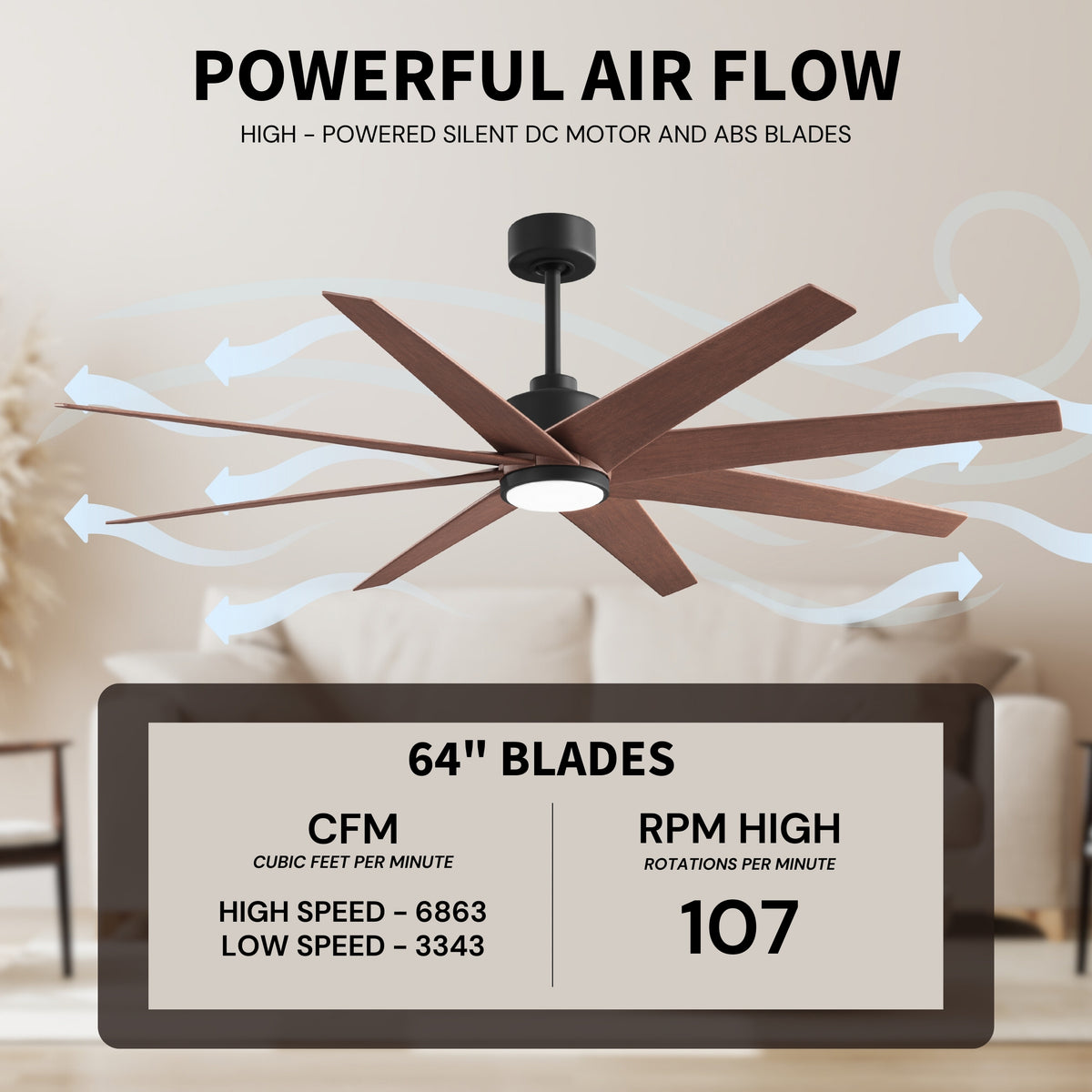 64-inch Ariella 8-Blade Ceiling Fan with LED Light