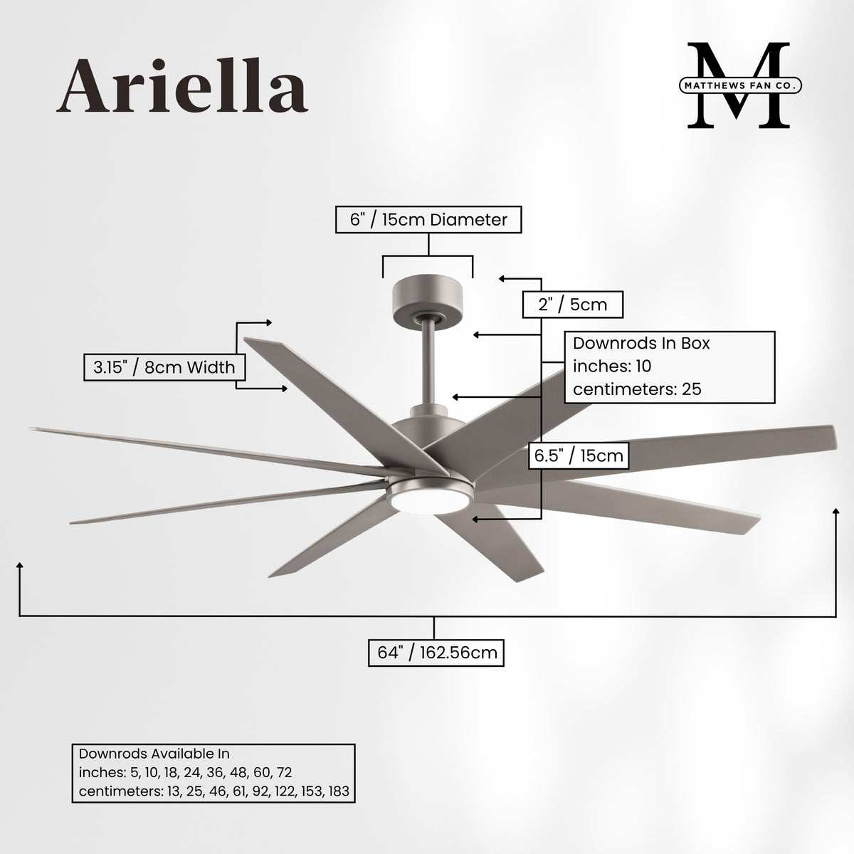 64-inch Ariella 8-Blade Ceiling Fan with LED Light
