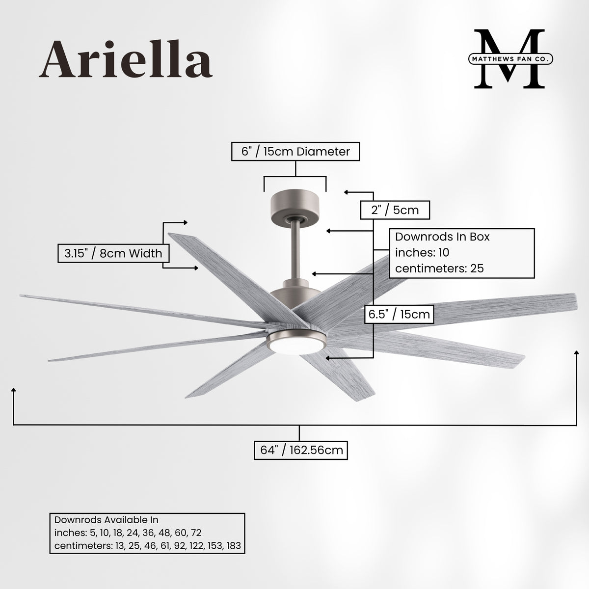 64-inch Ariella 8-Blade Ceiling Fan with LED Light