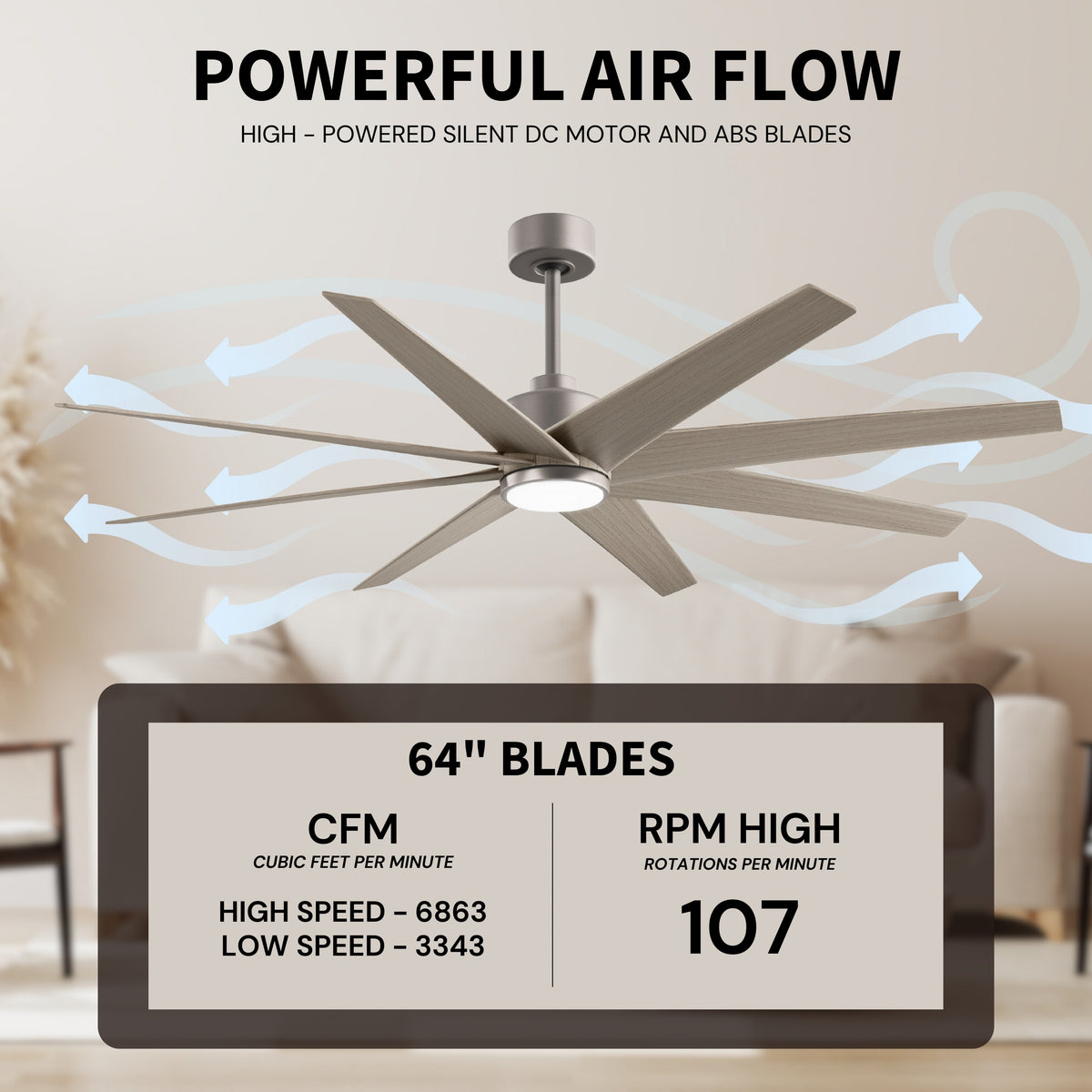 64-inch Ariella 8-Blade Ceiling Fan with LED Light