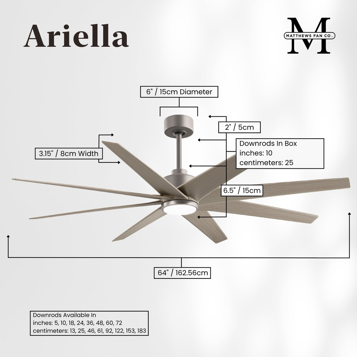 64-inch Ariella 8-Blade Ceiling Fan with LED Light