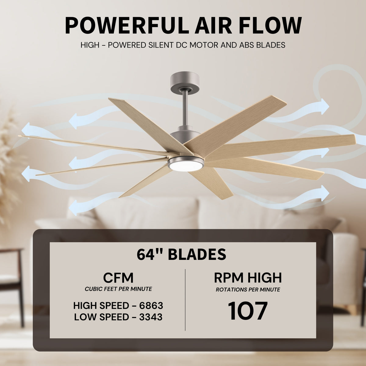 64-inch Ariella 8-Blade Ceiling Fan with LED Light