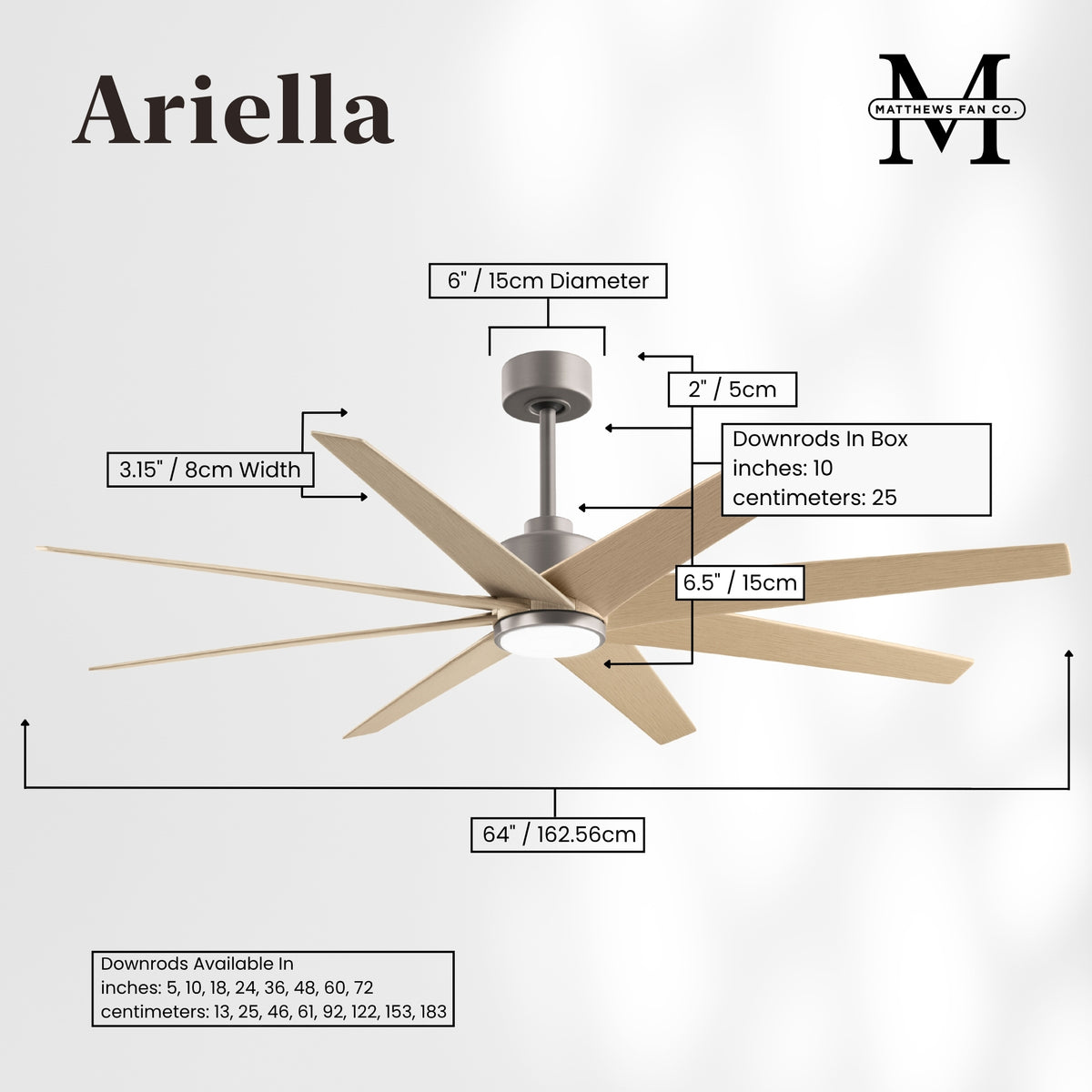 64-inch Ariella 8-Blade Ceiling Fan with LED Light