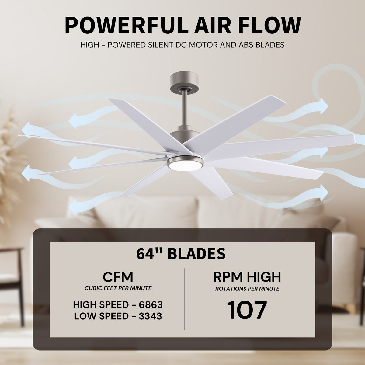 64-inch Ariella 8-Blade Ceiling Fan with LED Light