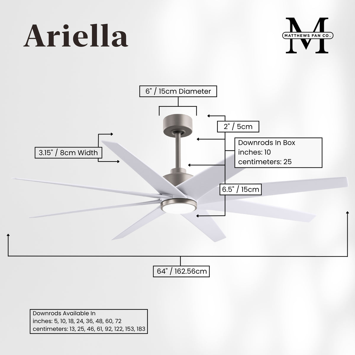 64-inch Ariella 8-Blade Ceiling Fan with LED Light