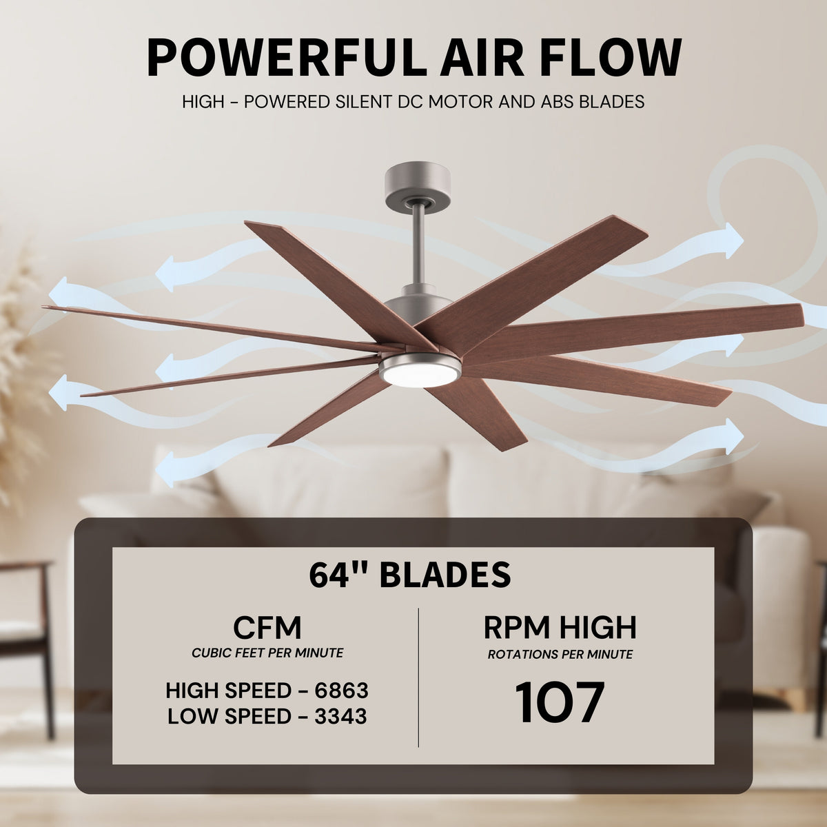 64-inch Ariella 8-Blade Ceiling Fan with LED Light