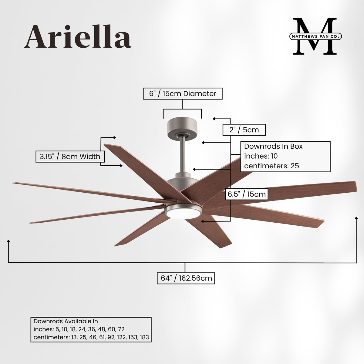 64-inch Ariella 8-Blade Ceiling Fan with LED Light