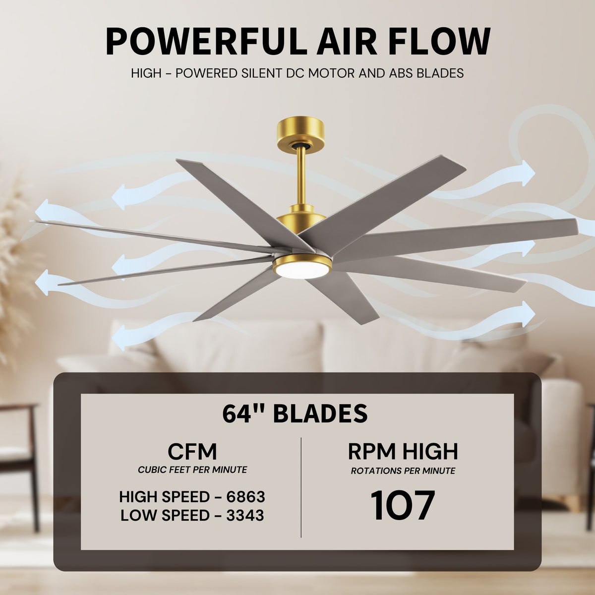64-inch Ariella 8-Blade Ceiling Fan with LED Light
