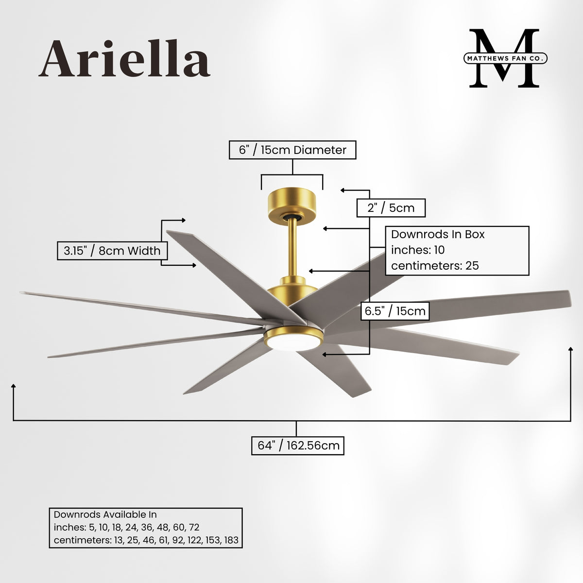 64-inch Ariella 8-Blade Ceiling Fan with LED Light