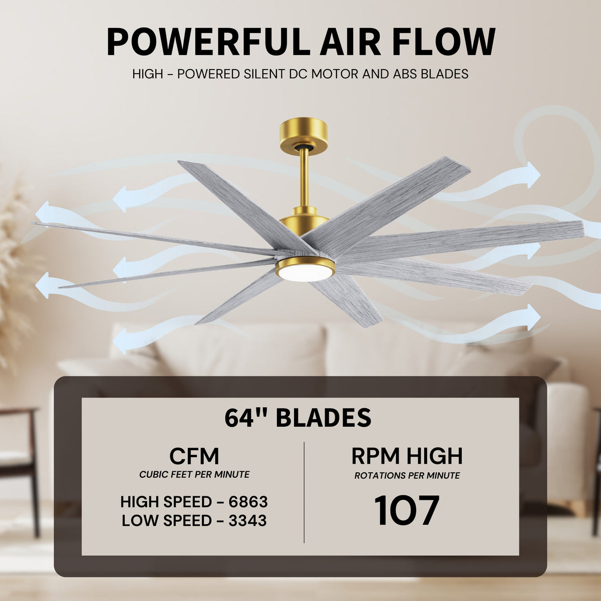 64-inch Ariella 8-Blade Ceiling Fan with LED Light