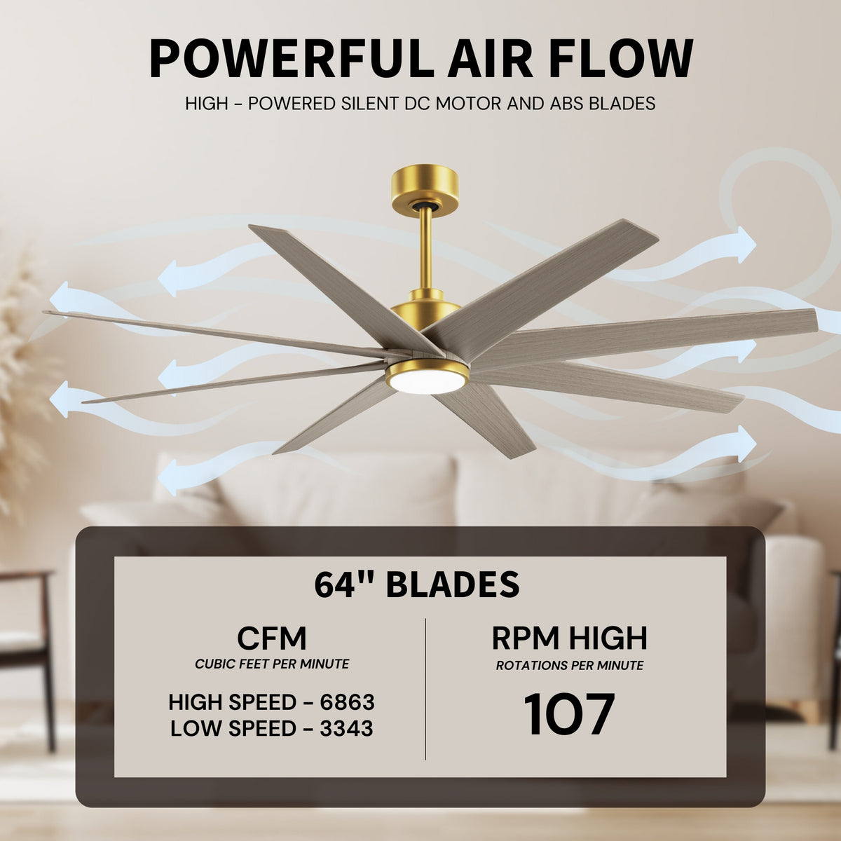 64-inch Ariella 8-Blade Ceiling Fan with LED Light