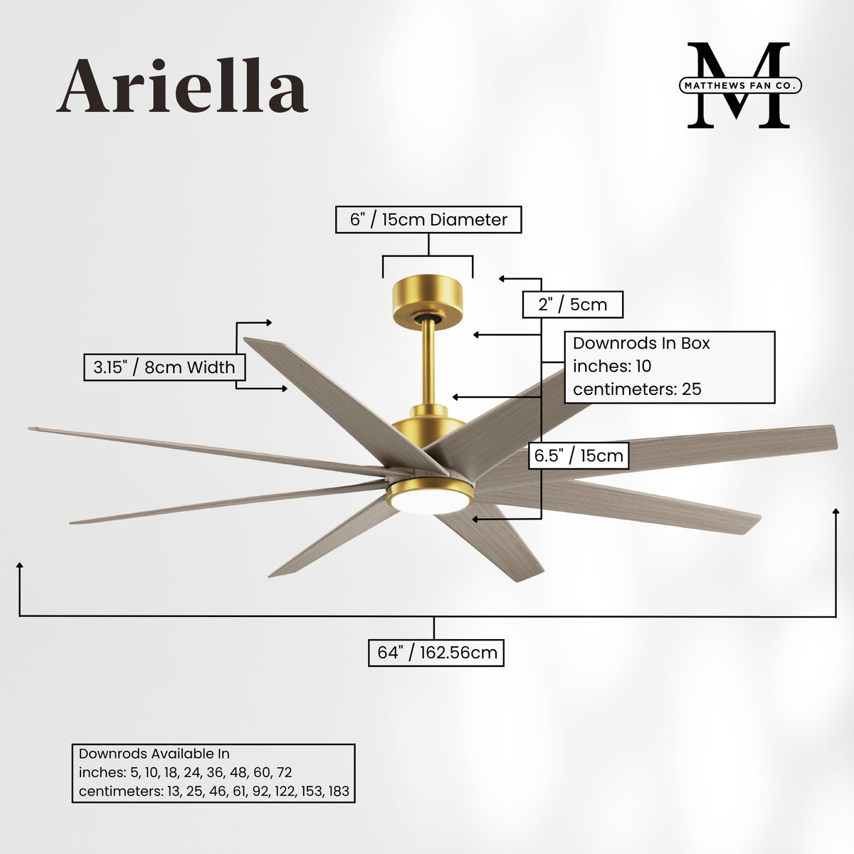 64-inch Ariella 8-Blade Ceiling Fan with LED Light