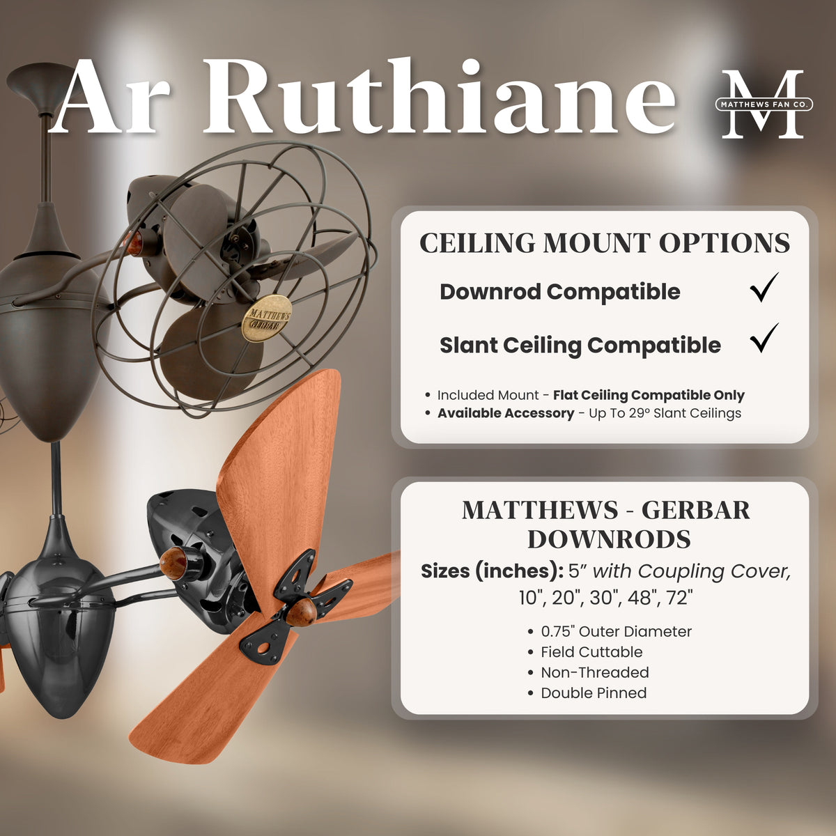 AR Ruthiane Rotational Double Head Ceiling Fan
