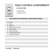 White 3-Speed Oscillation Wall Control for Diane Ceiling Fans