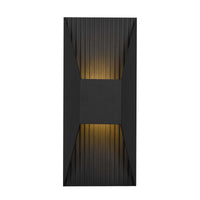 12-Inch Sand Black Ribbed Outdoor LED Wall Sconce