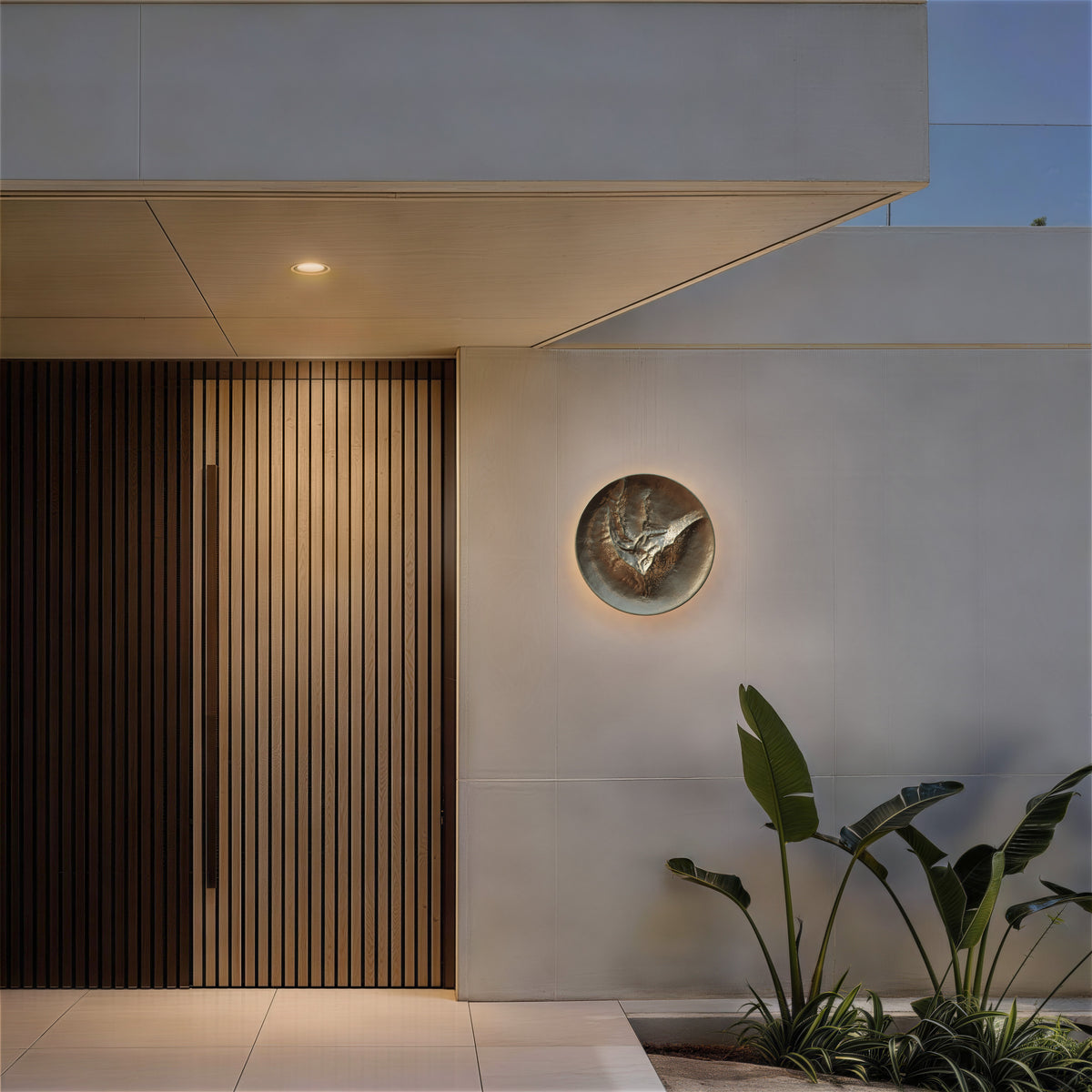 16-Inch Painted Washed Brass Moon Outdoor LED Wall Sconce